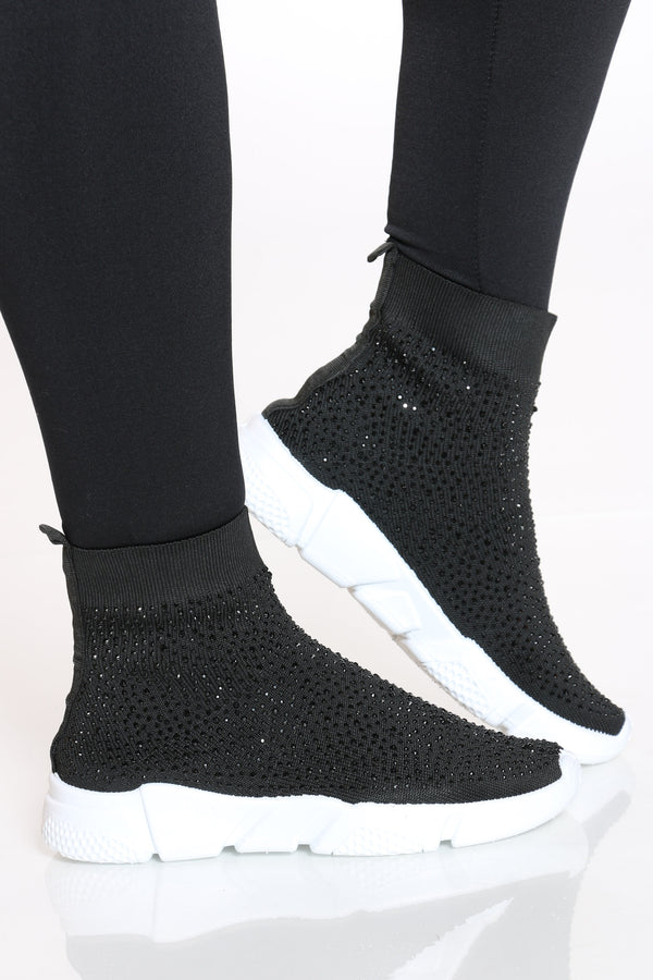 sock sneaker with rhinestones