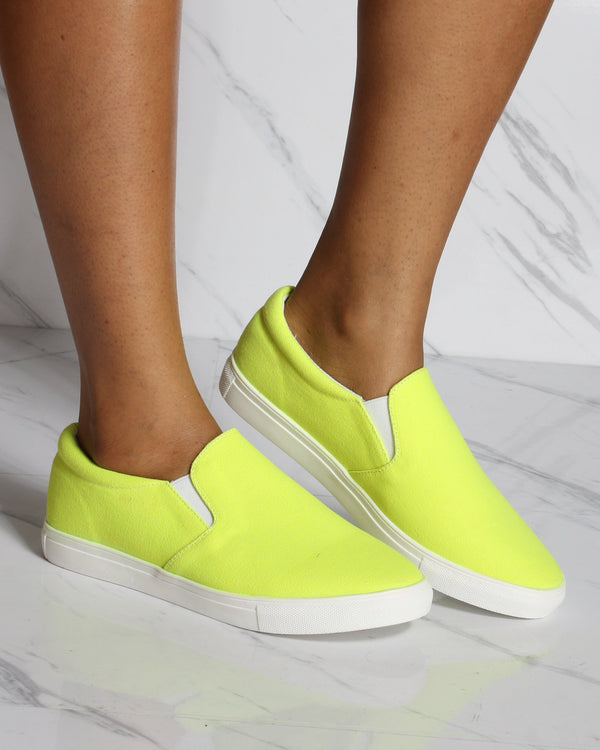 yellow canvas slip on shoes