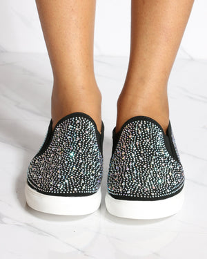 black rhinestone slip on sneakers