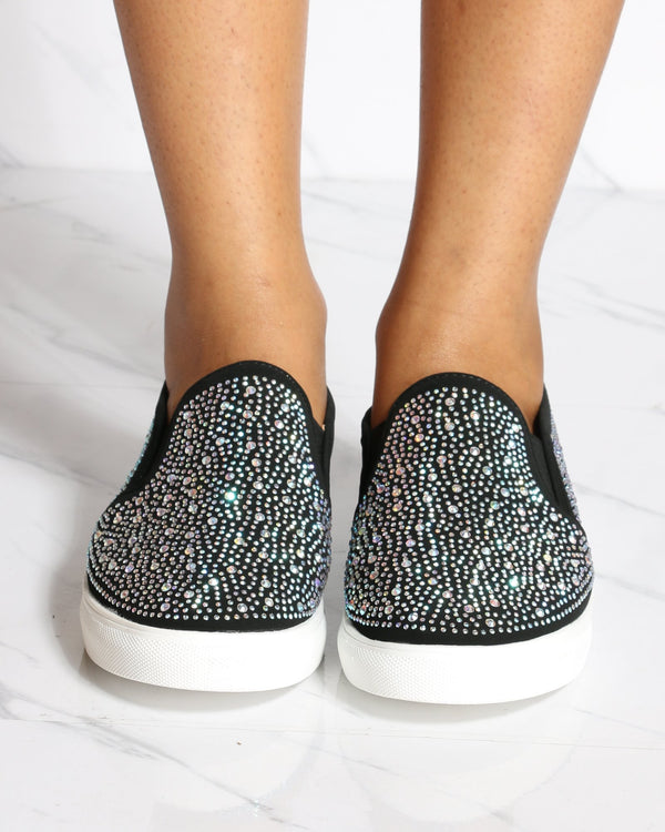 black rhinestone slip on sneakers