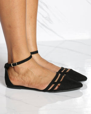 VIM VIXEN Darla Pointy Ankle Strap Flat - Black - ShopVimVixen.com