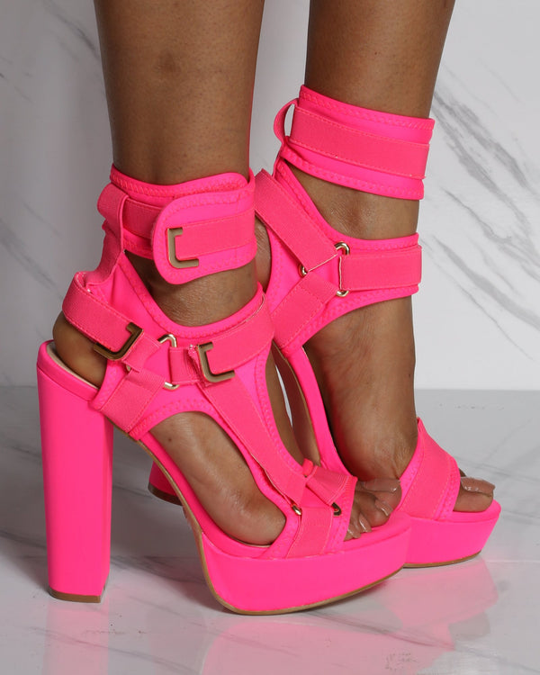 pink suede chunky heels