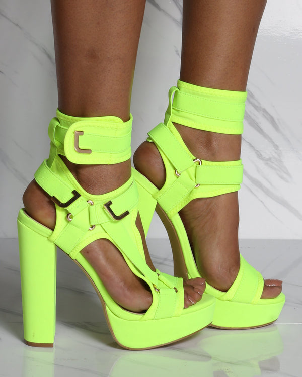 neon chunky heels