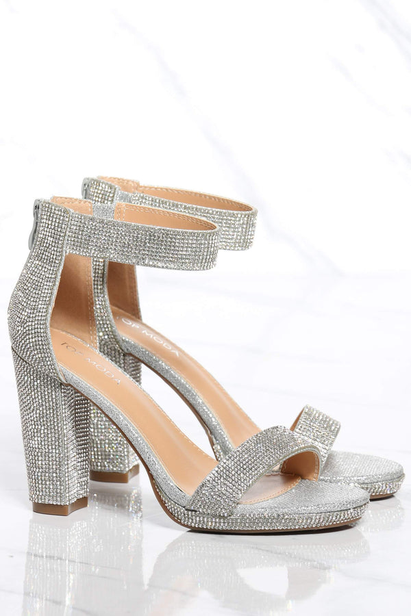 rhinestone chunky heel shoes