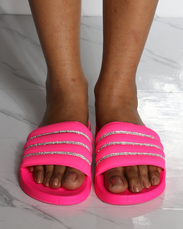 Women's Slip On Rhinestone Slide - Neon 