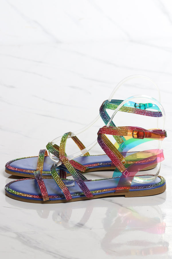 rainbow sandals with rhinestones