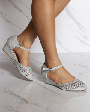 silver rhinestone wedges