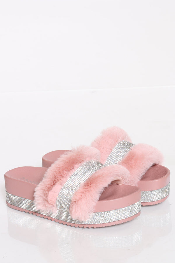 pink fur flip flops