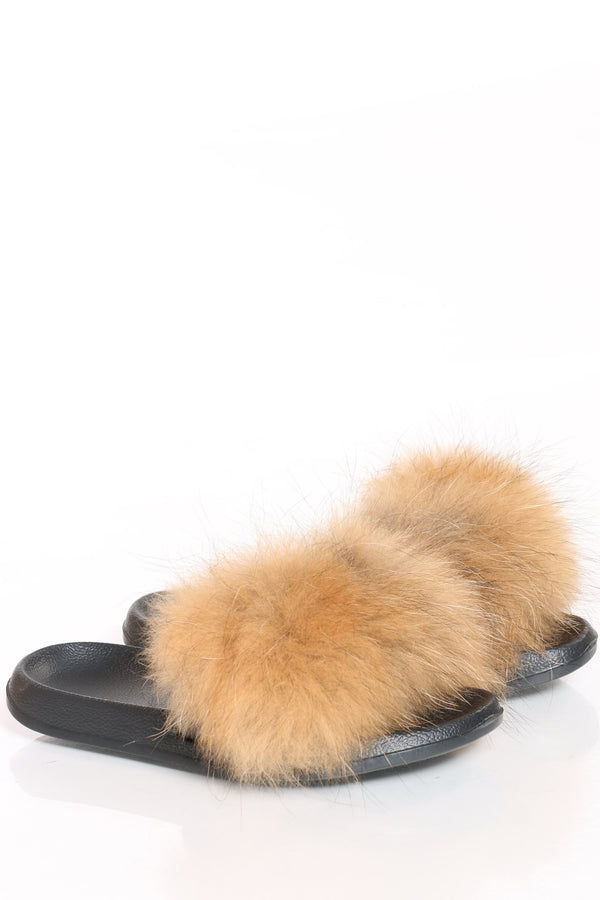 real faux fur slides