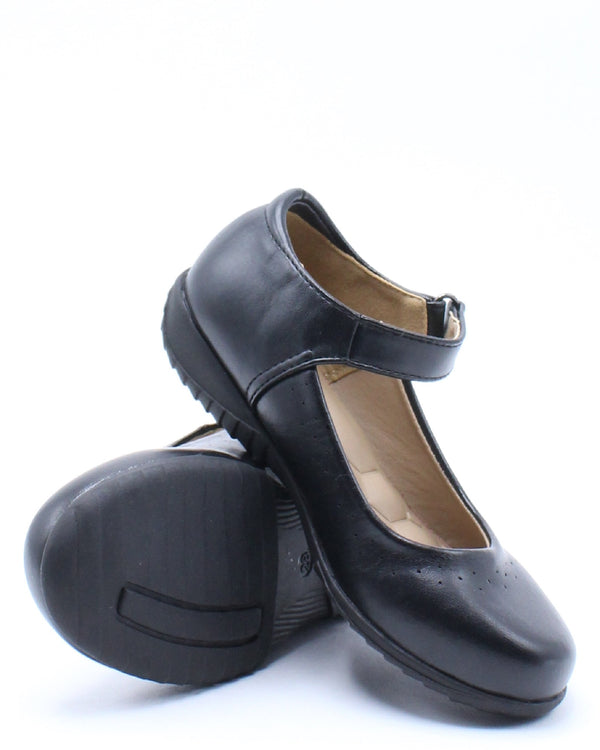 Kids Plain Velcro School Shoe - Black 