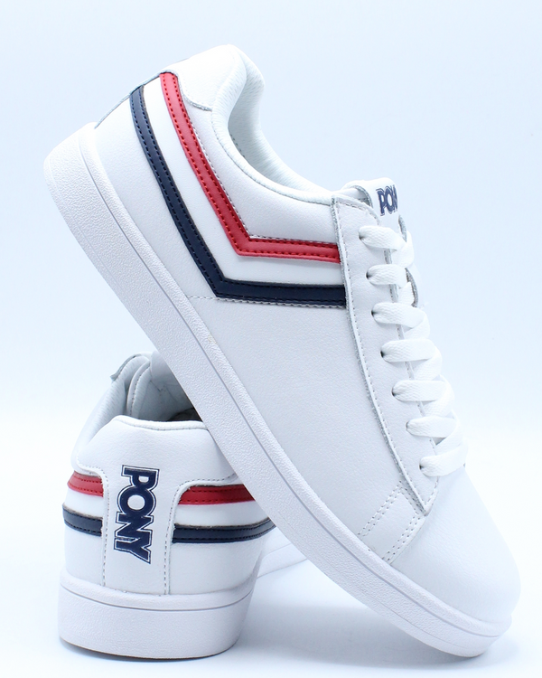 white and navy sneakers