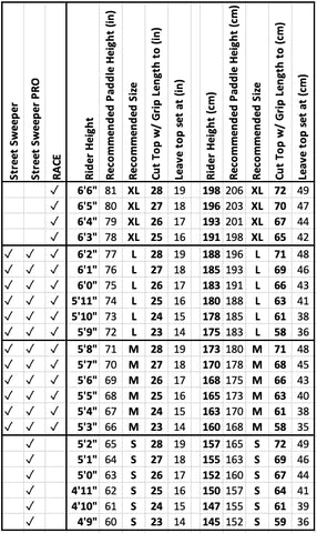 Land Paddle Skate Pole Height Chart Longboard