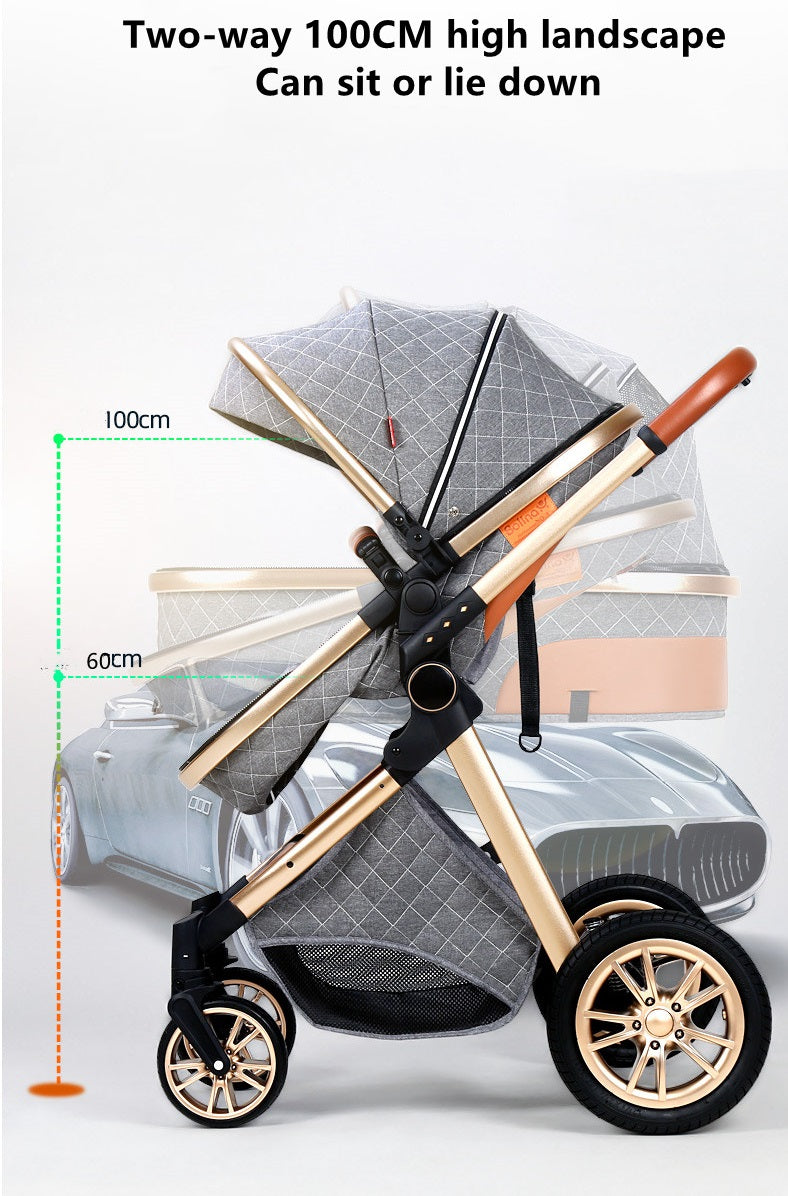 Leather Grid Hot Mom Stroller High Landscape Folding Chair Luxury Pram –  TAY Online Store