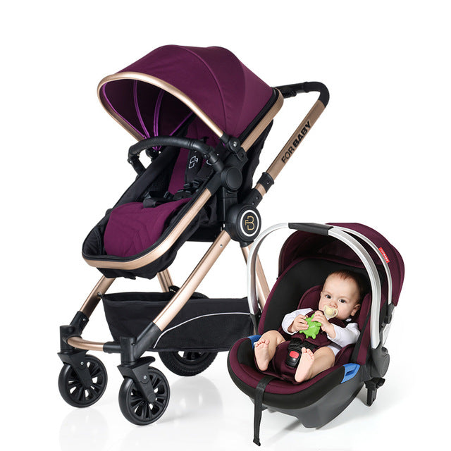 luxury baby stroller 3 in 1 high landscape pram foldable pushchair & car seat