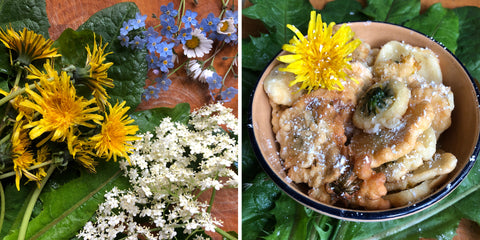 Wild flowers and tempura dandelions