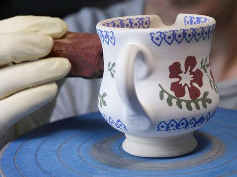 Decorating a small Jug old rose Nicholas Mosse Pottery handcrafted sponge ware Ireland