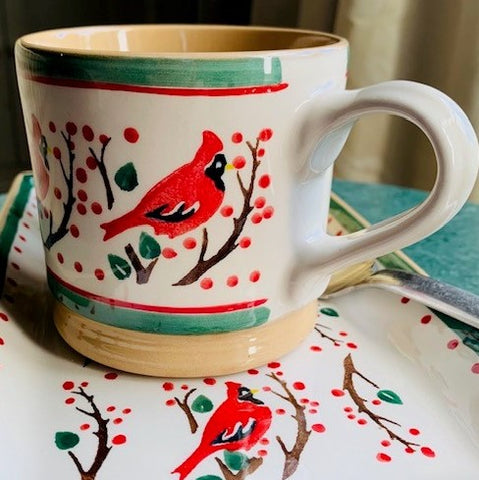 Large Mug and Medium Rectangle Plate Berry Bird Nicholas Mosse Pottery