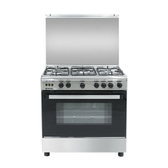 Nara 80cm Gas Cooker, Full Safety System, Double Glass, Black, Shiny Stainless Steel