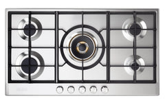 Elba built-in gas cooker, 90 cm, 5 burners, with thick cast iron grates and a copper center burner