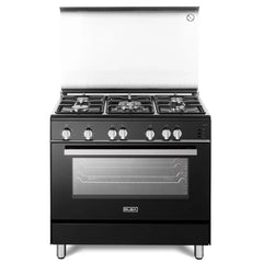Elba 90cm Gas Cooker, Black Design, 106L Capacity, Thick Pouring Racks, with Fan