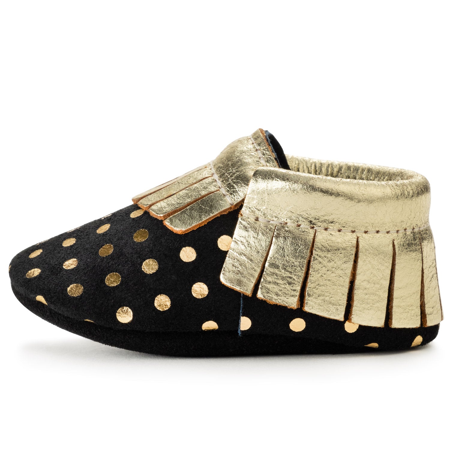 gold baby moccasins