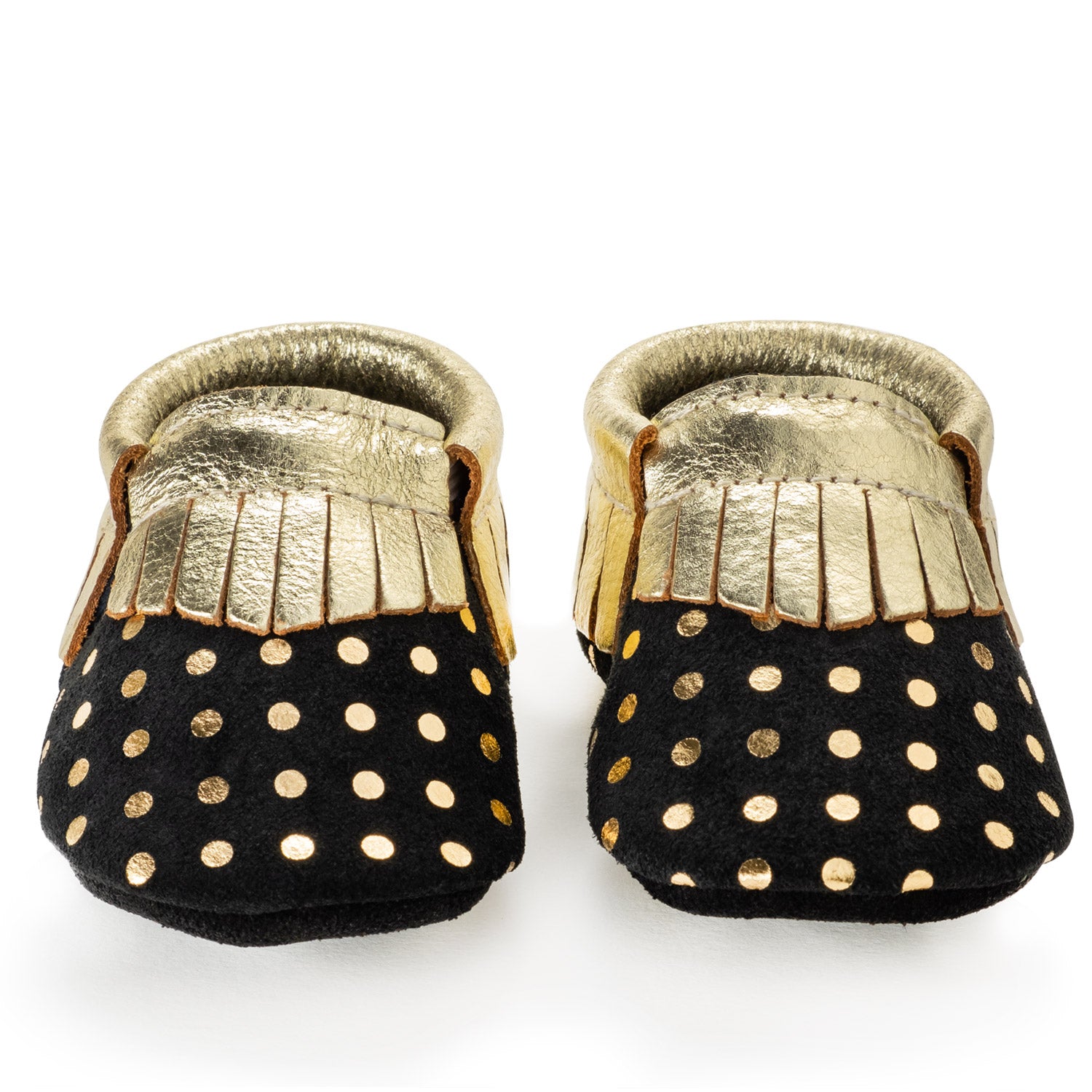 Gold and Black Baby Moccasins | BirdRock Baby