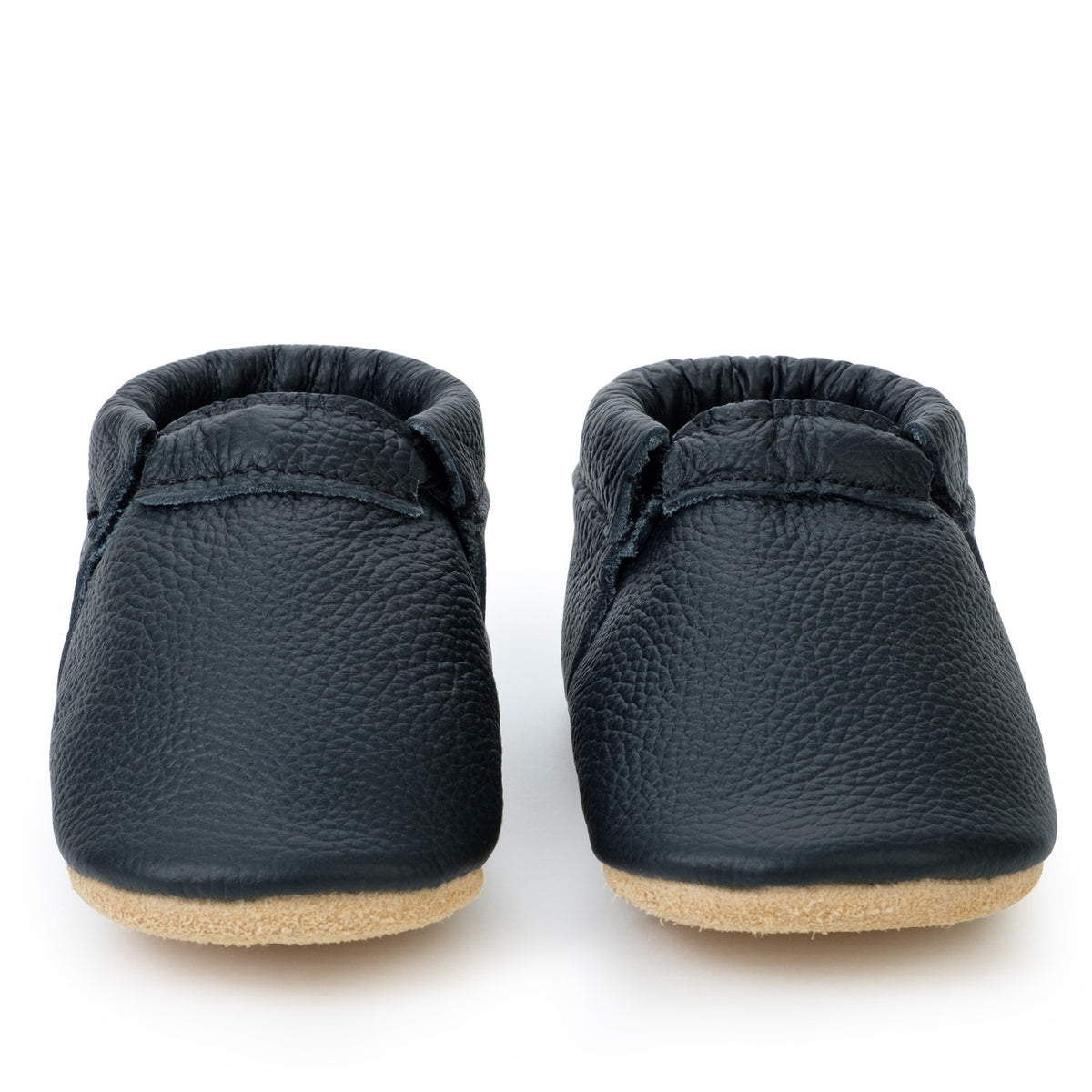 Black and Tan Fringeless Baby Moccasins, Genuine Leather | BirdRock Baby