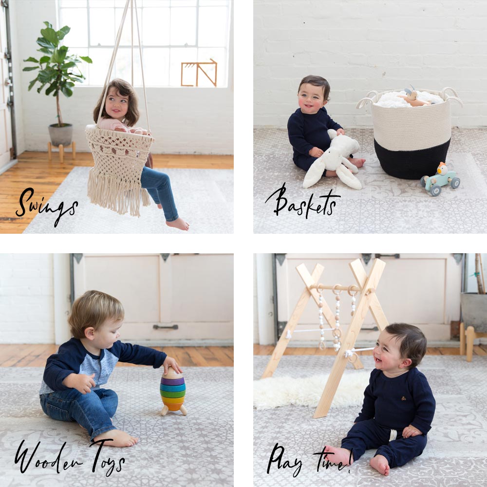 New decor, swings, baskets, and wooden toys