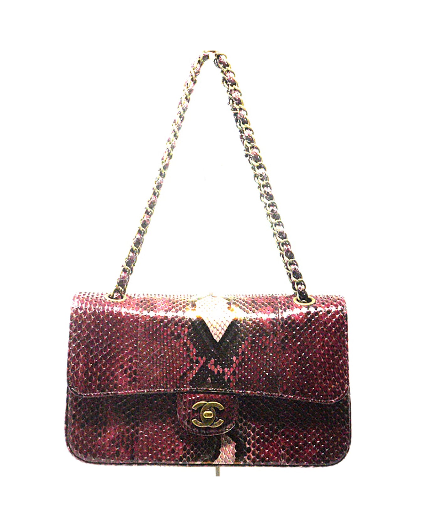 Found by Fred Segal - Women's Chanel Snakeskin GHW Medium Classic Bag | Color: Bordeaux | Size: 10.24 x 6.25
