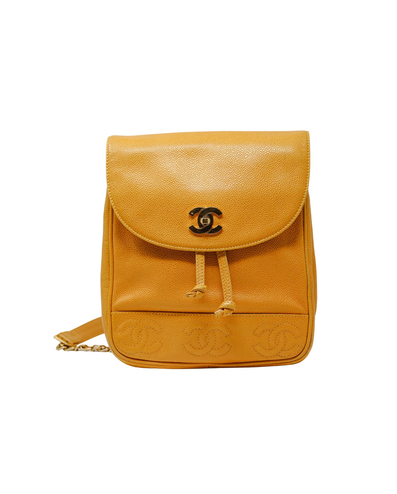 Chanel Vintage Yellow CC Phone Holder Caviar Crossbody Bag