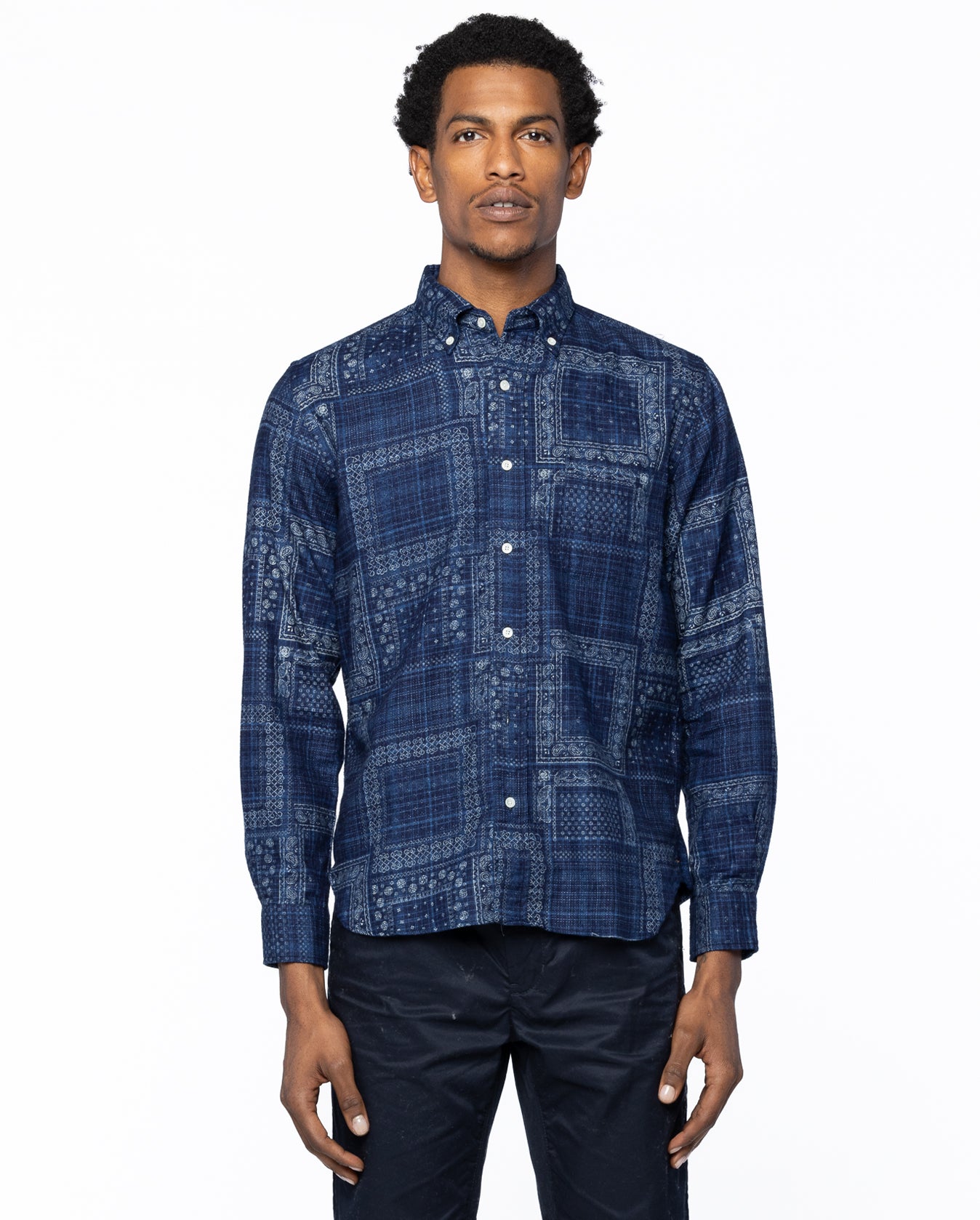 Bandana Print BTN Down Shirt - Indigo