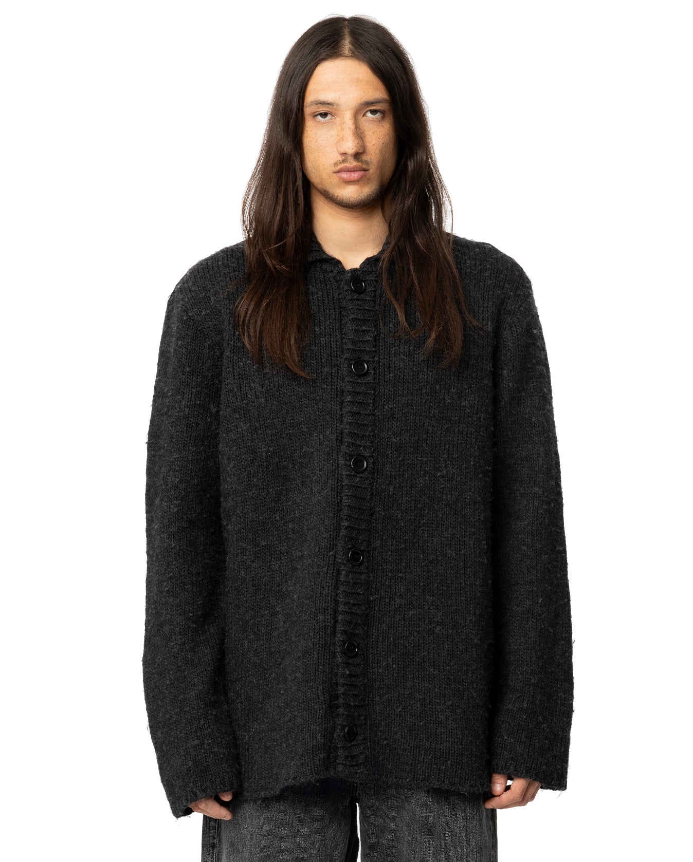 Alpaca Wool Big Piquet Sweater - Charcoal