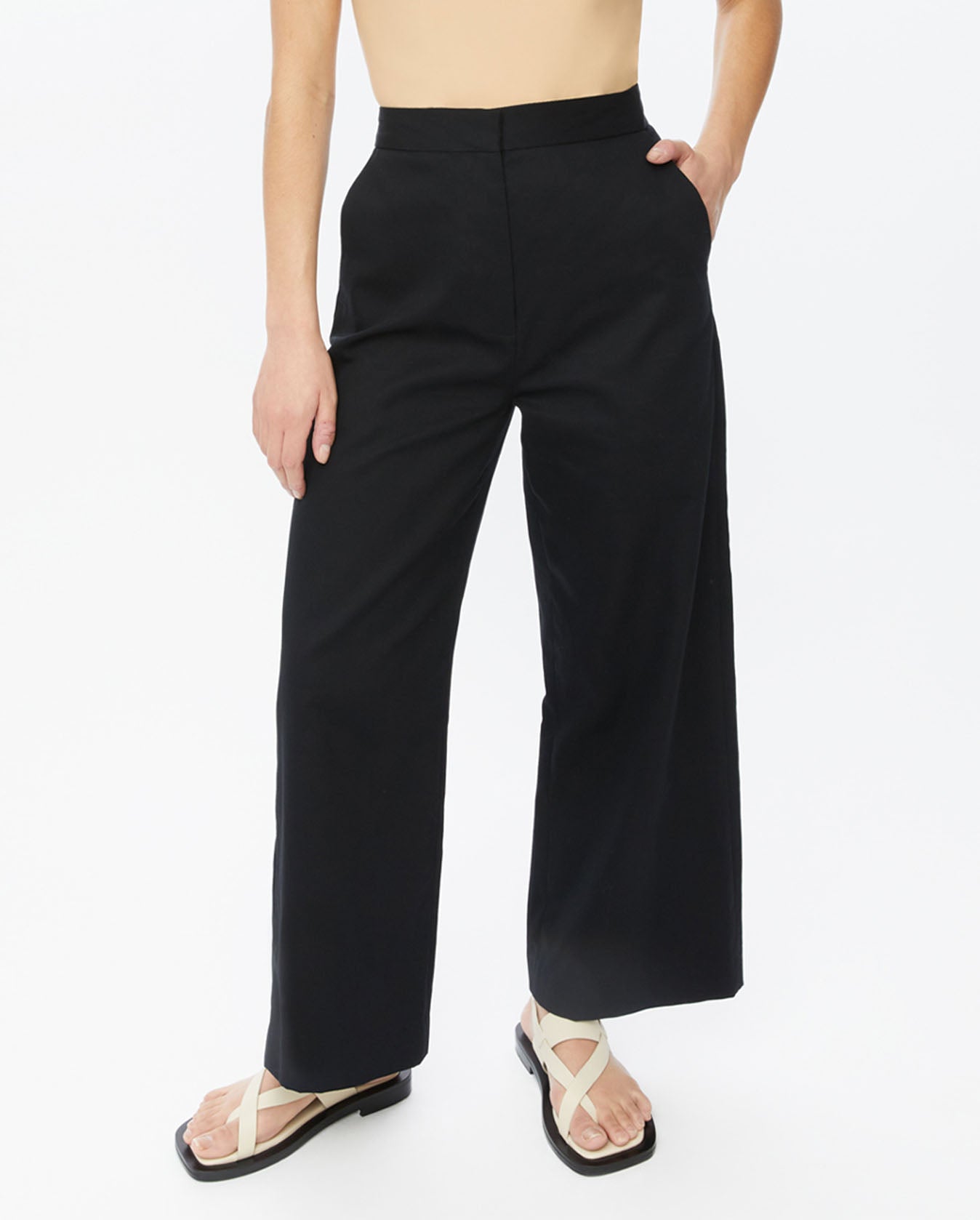 Cotton Twill Wide-Leg Cropped Pants