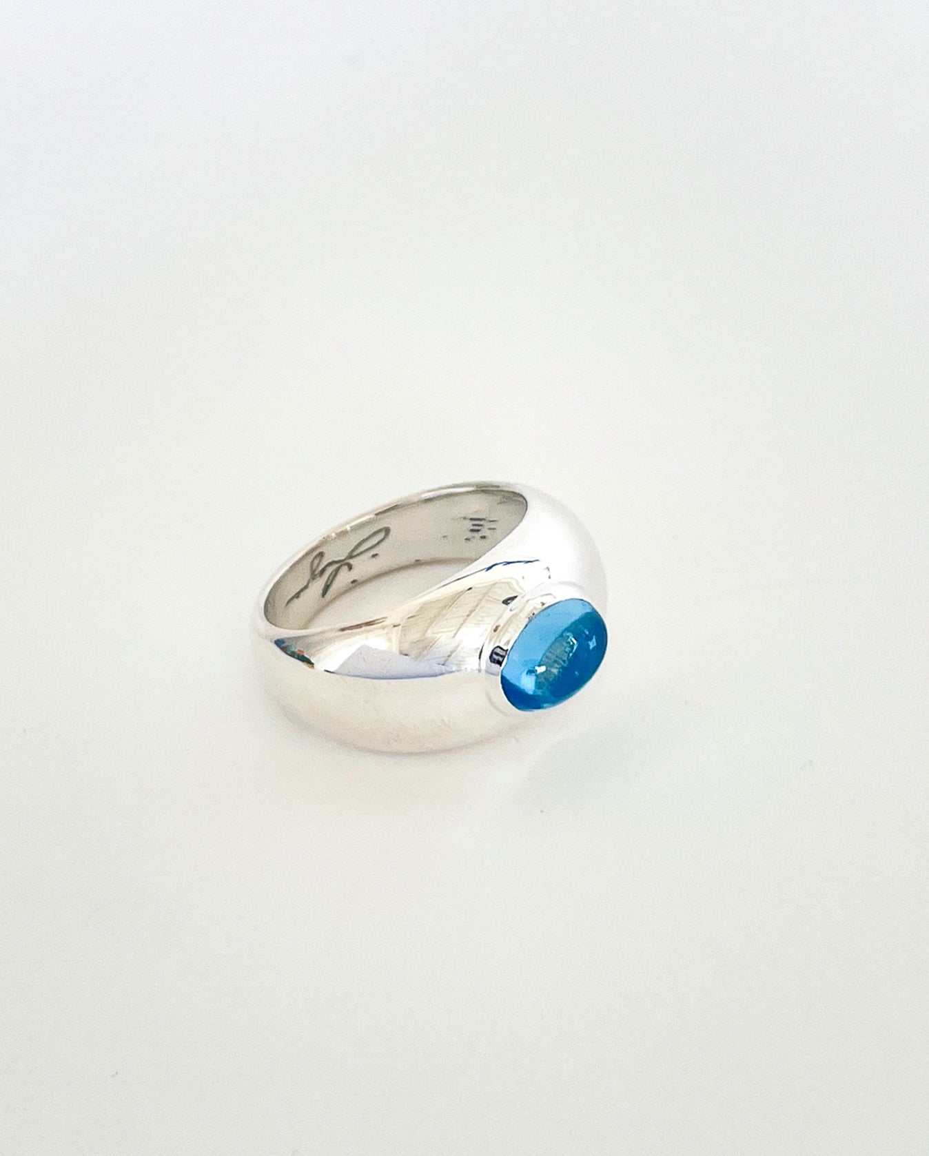 Legier Bubble Bezel Ring Silver Blue Topaz Cab