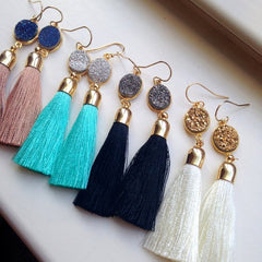 Fringe Pom Pom Earrings Multicolored