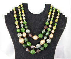 Green and Gold Lucite Necklace from West Germany
