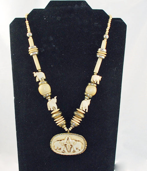 Vintage Carved Bone Elephant Necklace – Estatebeads