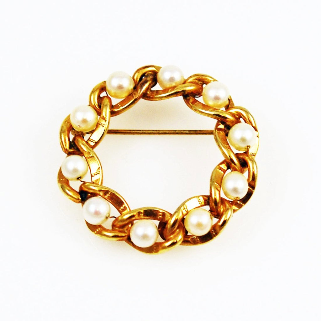 Gold Pearl Circle Pin Brooch Vintage – Estatebeads