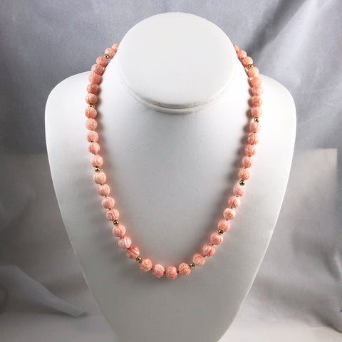 Carved Angel Skin Coral Necklace 14k Gold Beads & Clasp – Estatebeads