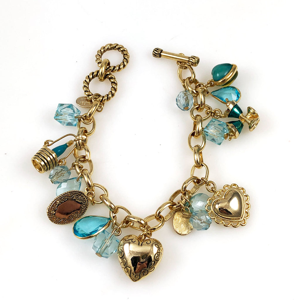 Romantic Gold and Turquoise Charm Bracelet by Cookie Lee – Estatebeads