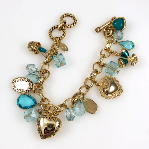 Romantic Gold and Turquoise Charm Bracelet by Cookie Lee – Estatebeads