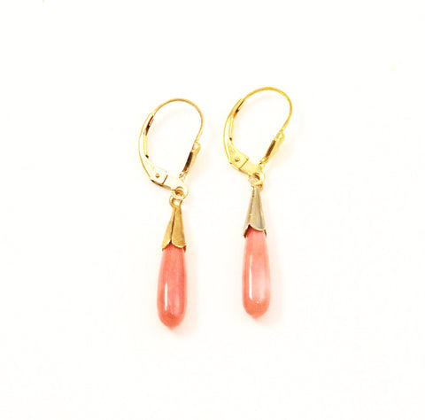 Pink Coral Drop Earrings 14Kt Gold Filled – Estatebeads