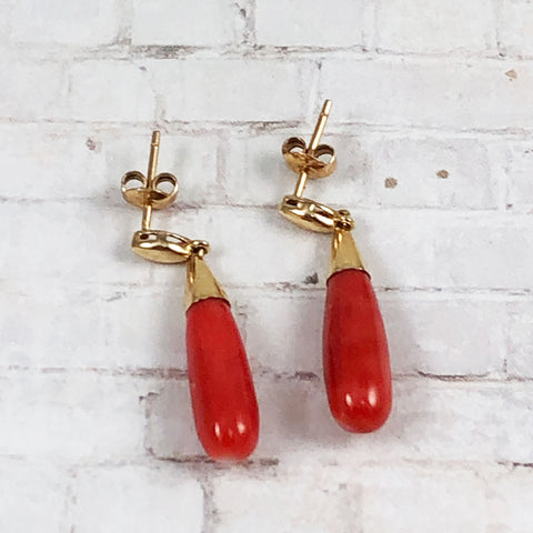 Georgian Red Coral Drop & 14K Gold Earrings – Estatebeads