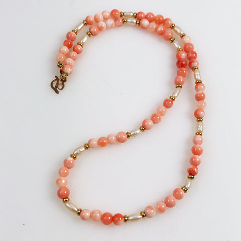 Pink Coral & Pearl Necklace – Estatebeads