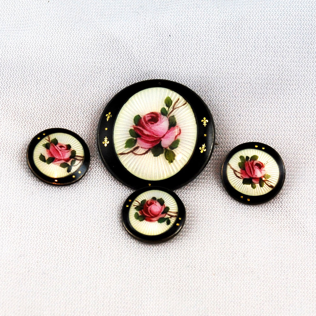 Victorian Enamel & Sterling Brooch and Button Set – Estatebeads