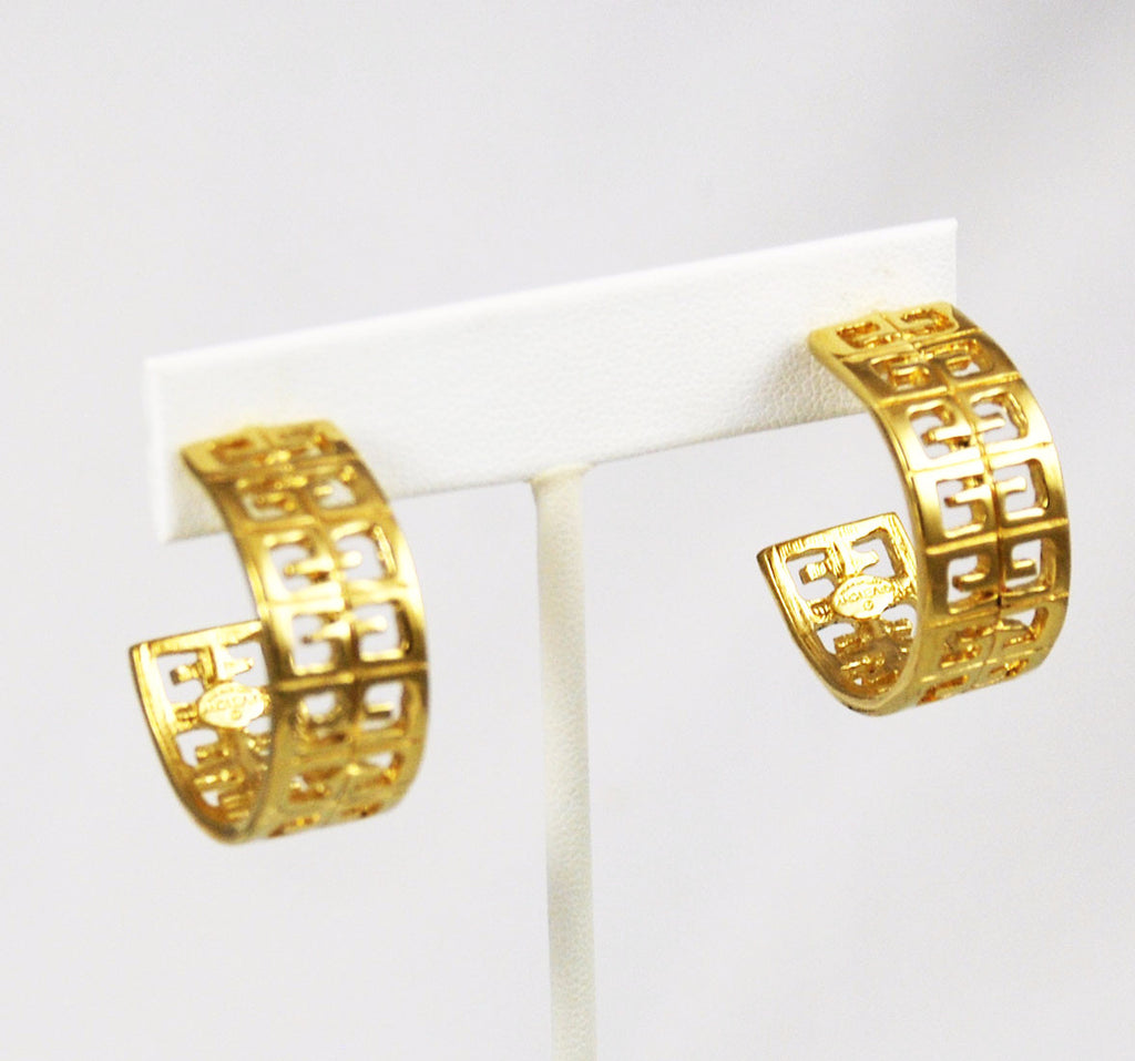 Givenchy Gold Logo Hoop Earrings 