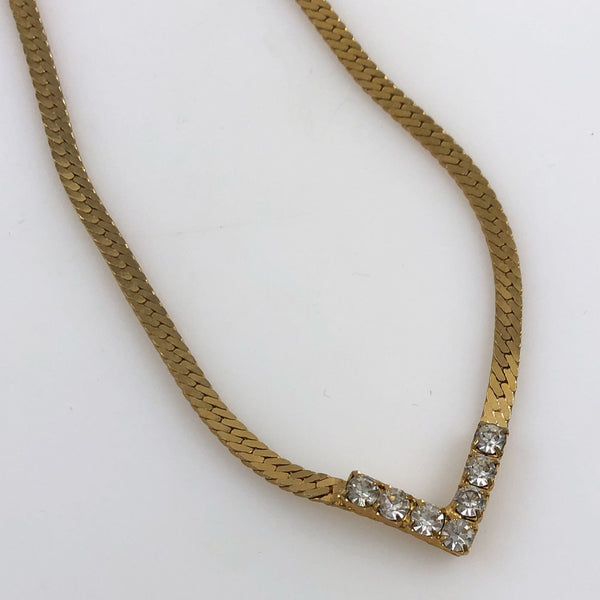 Gold & Rhinestone Herringbone Necklace – Estatebeads