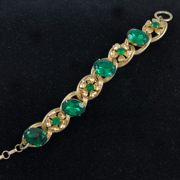 Emerald Green Floral Rhinestone Bracelet – Estatebeads