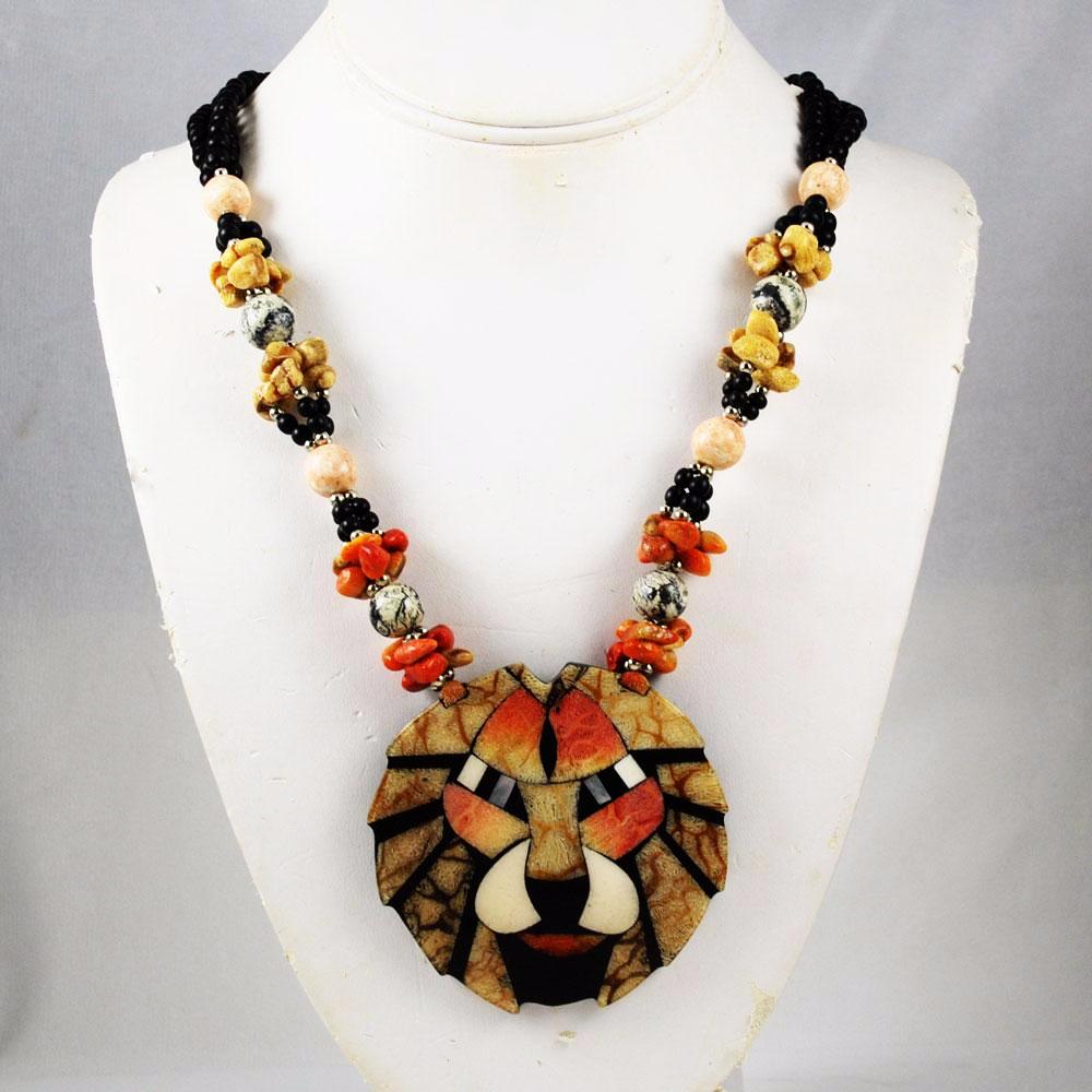 Coral Mosaic Lion Pendant Necklace Vintage – Estatebeads