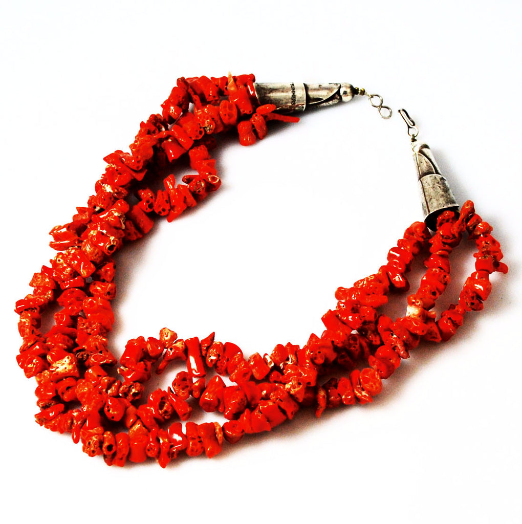 Native American Red Coral Sterling Necklace By HT Summers Estatebeads   Red Coral Neck 201 1024x1024 